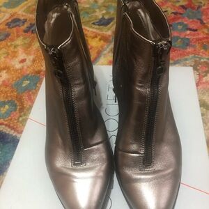 Metallic Ankle Boots with Front Zip